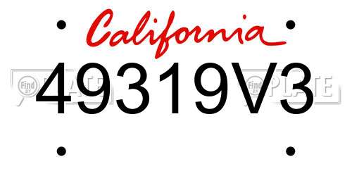 49319V3 California License Plate