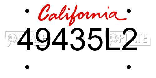 49435L2 California License Plate