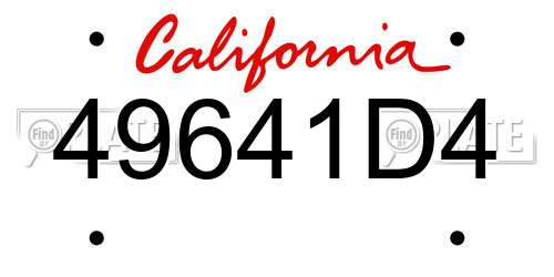 49641D4 California License Plate