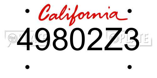 49802Z3 California License Plate