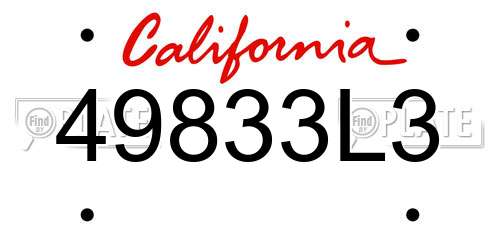 49833L3 California License Plate
