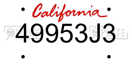 49953J3 California License Plate