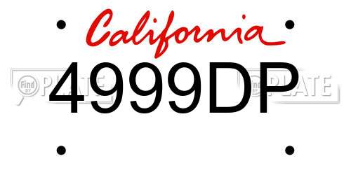 4999DP California License Plate