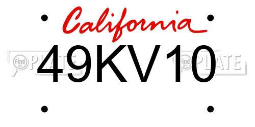 49KV10 California License Plate