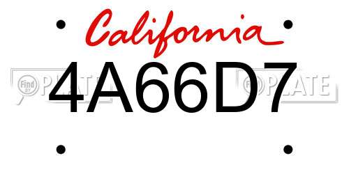 4A66D7 California License Plate
