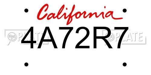 4A72R7 California License Plate