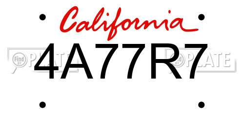 4A77R7 California License Plate