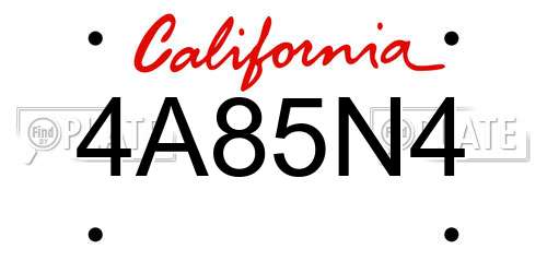 4A85N4 California License Plate