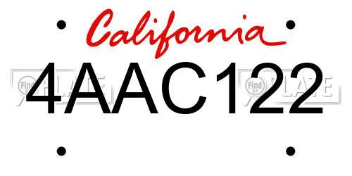 4AAC122 California License Plate