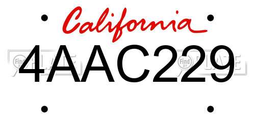 4AAC229 California License Plate