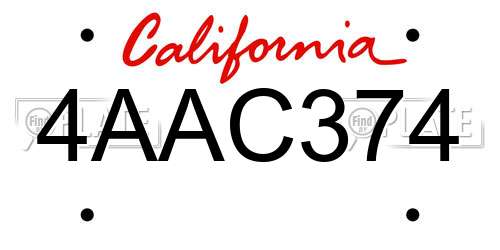 4AAC374 California License Plate