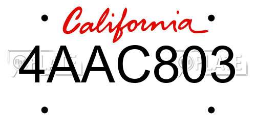 4AAC803 California License Plate