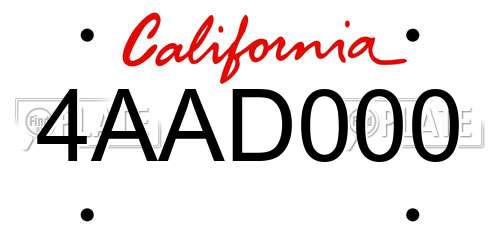 4AAD000 California License Plate