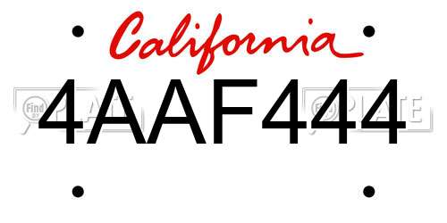4AAF444 California License Plate