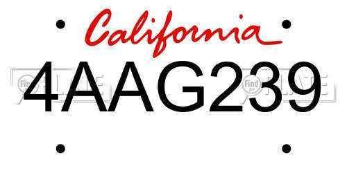 4AAG239 California License Plate