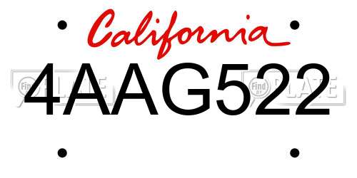 4AAG522 California License Plate