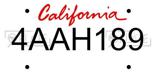 4AAH189 California License Plate