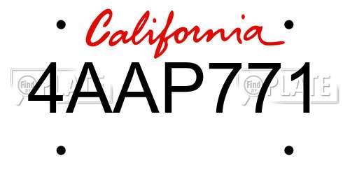 4AAP771 California License Plate