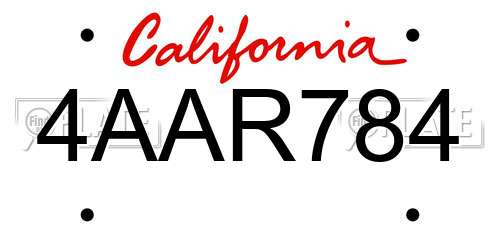 4AAR784 California License Plate