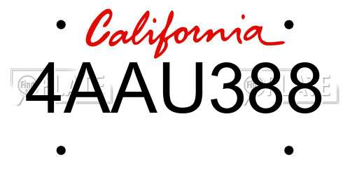 4AAU388 California License Plate