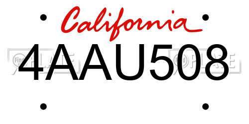 4AAU508 California License Plate