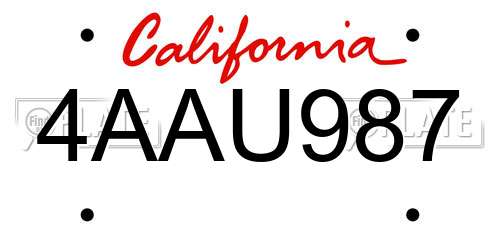 4AAU987 California License Plate