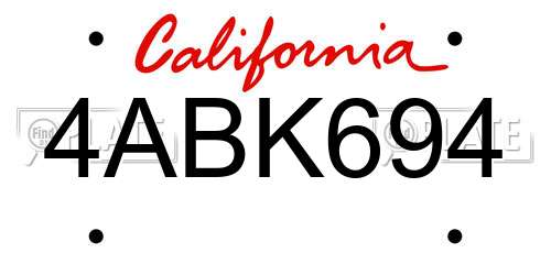 4ABK694 California License Plate