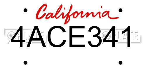 4ACE341 California License Plate