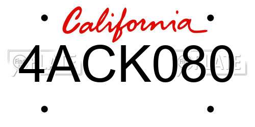 4ACK080 California License Plate