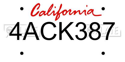 4ACK387 California License Plate