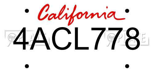 4ACL778 California License Plate