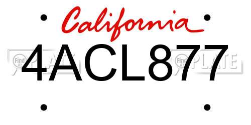 4ACL877 California License Plate