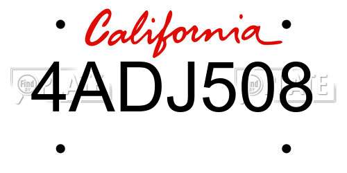 4ADJ508 California License Plate