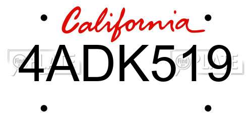 4ADK519 California License Plate