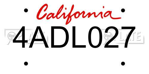 4ADL027 California License Plate