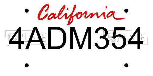 4ADM354 California License Plate