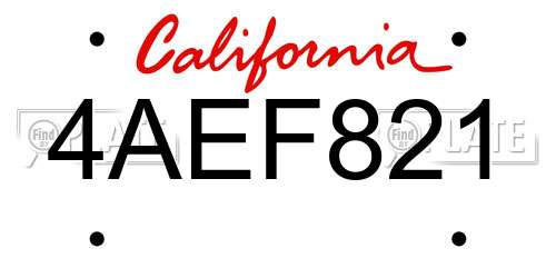 4AEF821 California License Plate