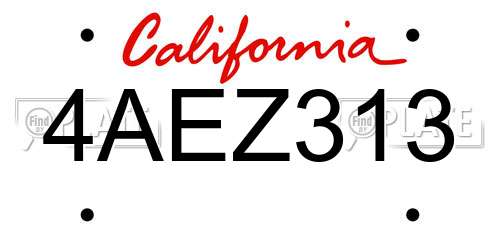 4AEZ313 California License Plate