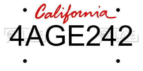 4AGE242 California License Plate