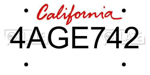 4AGE742 California License Plate