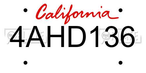 4AHD136 California License Plate