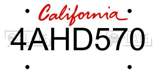 4AHD570 California License Plate
