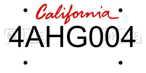 4AHG004 California License Plate