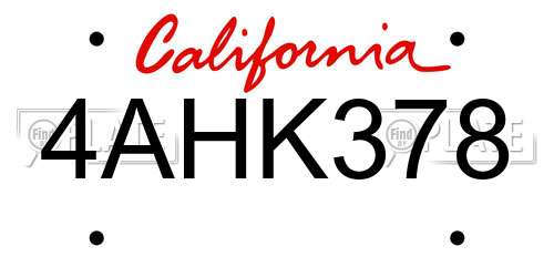 4AHK378 California License Plate