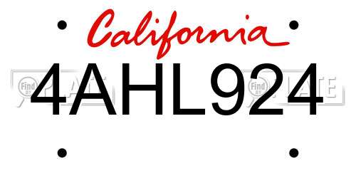 4AHL924 California License Plate