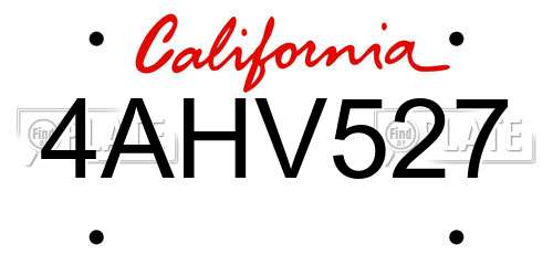 4AHV527 California License Plate