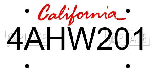 4AHW201 California License Plate