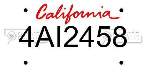 4AI2458 California License Plate
