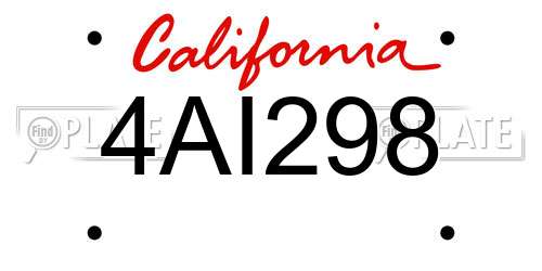 4AI298 California License Plate