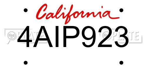 4AIP923 California License Plate